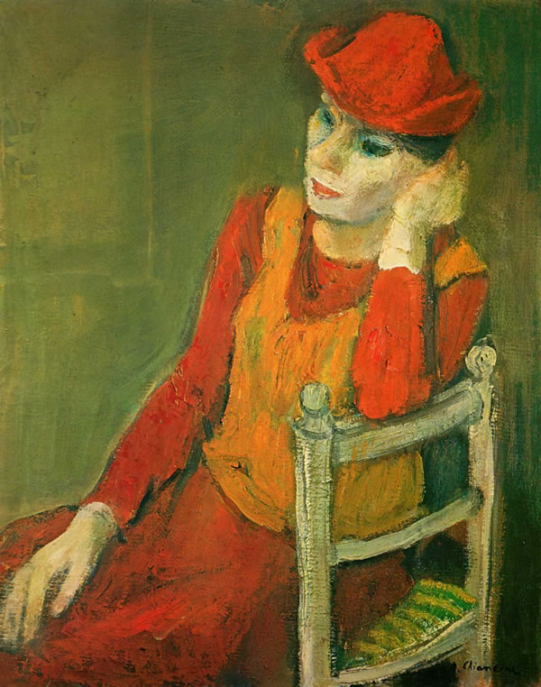 Cappellino rosso, sd 1960, olio su cartone telato, cm 50x40, Napoli, collezione privata